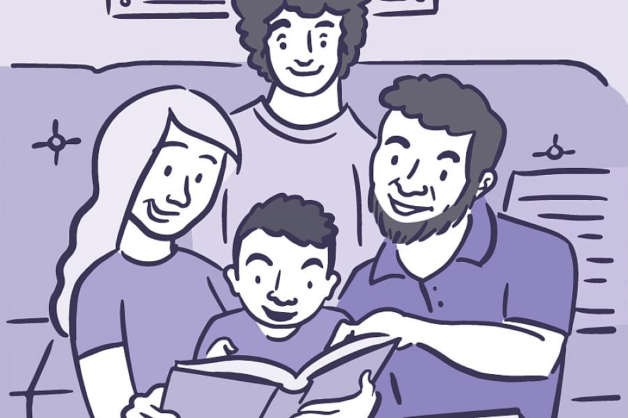 Illustration of family reading with child